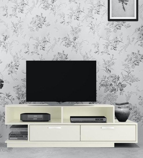 Evita TV console with 2 Drawers in Ivory Finish