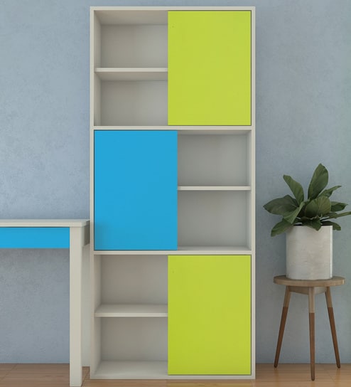 Minerva Astra Kids Bookshelf In Lime Yellow And Blue Finsih