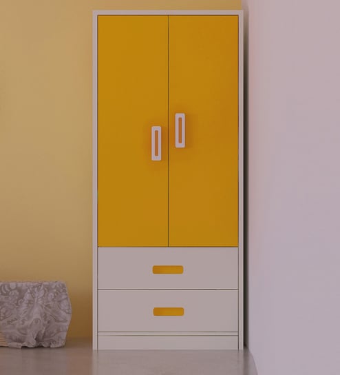 Buy Adonica Kids Two Door Wardrobe In Mango Yellow Finish By