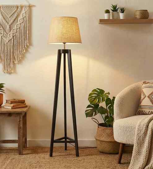 Adrienne Wooden Floor Lamp with Jute Shade & Brown Base