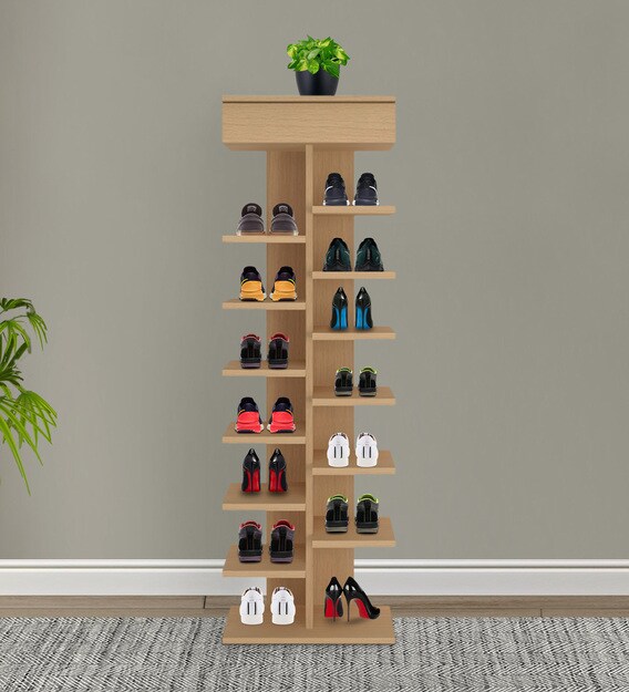 Buy Elanza Open Shoe Rack with Storage Box in Canadian Maple Finish by
