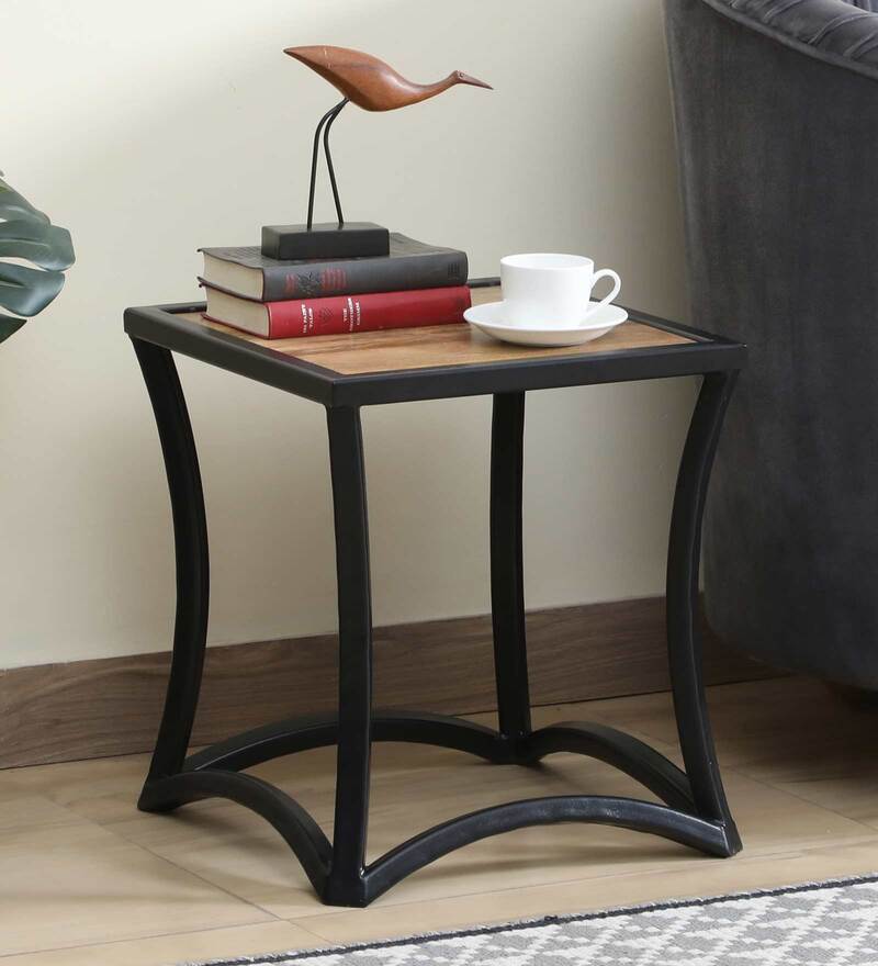 Buy Adler End Table in Natural Wood & Black Finish by Bohemiana Online Industrial End Tables