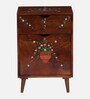 Adderley Solid Wood Bedside Table In Hand-Painted Multicolour With Premium Gloss finish