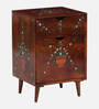 Adderley Solid Wood Bedside Table In Hand-Painted Multicolour With Premium Gloss finish