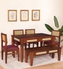 Adelaide Sheesham Wood 6 Seater Dining Set In Honey Oak Finish With Bench
