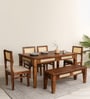 Adelaide Sheesham Wood 6 Seater Dining Set In Provincial Teak Finish With Bench