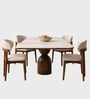 Adhira Marble-Top 4 Seater Dining Table Set In Mango Wood Finish