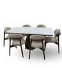 Adhira Marble-Top 6 Seater Dining Table Set In Teak Wood Finish