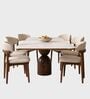 Adhira Marble-Top 6 Seater Dining Table Set In Teak Wood Finish