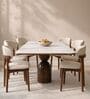Adhira Marble-Top 6 Seater Dining Table Set In Teak Wood Finish