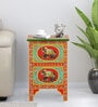 Alankaar Solid Wood End Table In Hand-Painted Multicolour with Drawers