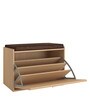 Acacia Pull-down Shoe Rack with Cushioned Seating in Canadian Maple Finish