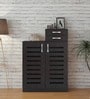 Austin Slatted 2 Door Shoe Cabinet with 2 Drawers in Antique Ebony Finish