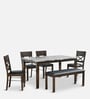 Adrian Solid Wood 6 Seater Dining Set in Dark Walnut Finish with Bench