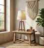 Adrienne Brown Wooden Table Lamp with White Jute Lampshade