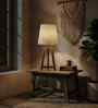 Adrienne Brown Wooden Table Lamp with White Jute Lampshade