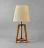 Adrienne Brown Wooden Table Lamp with White Jute Lampshade
