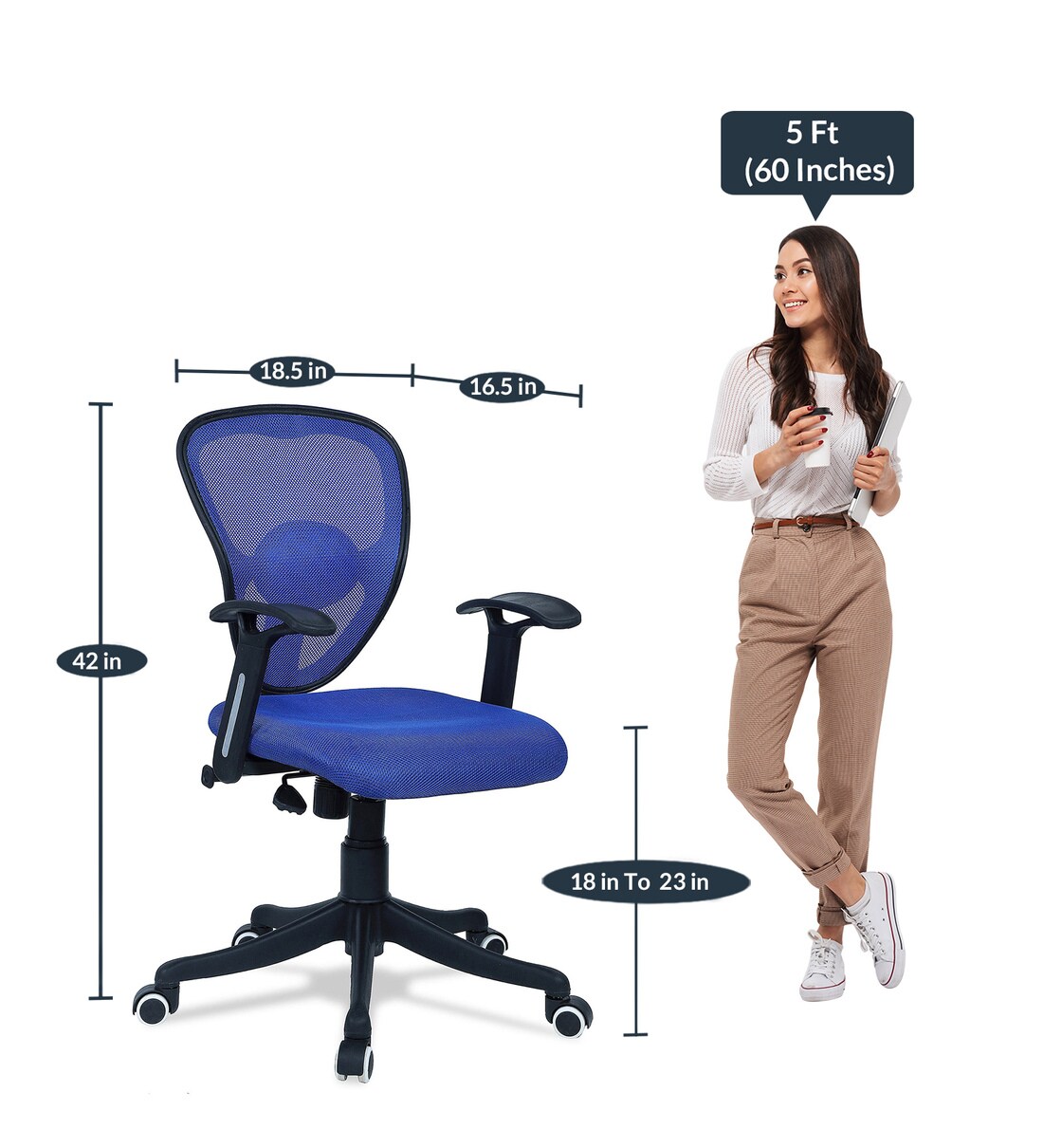 Buy Aero Low Back Ergonomic Chair In Blue Colour By Furniturstation