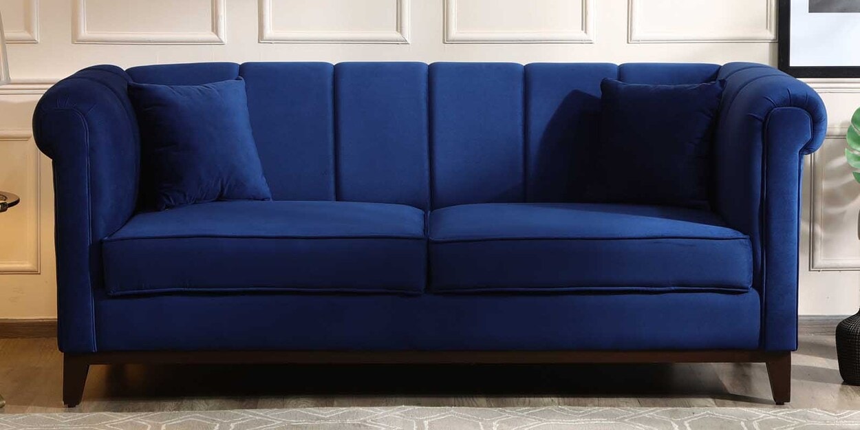 Buy Aelber Velvet 3 Seater Sofa In Royal Blue Colour at 26 OFF by