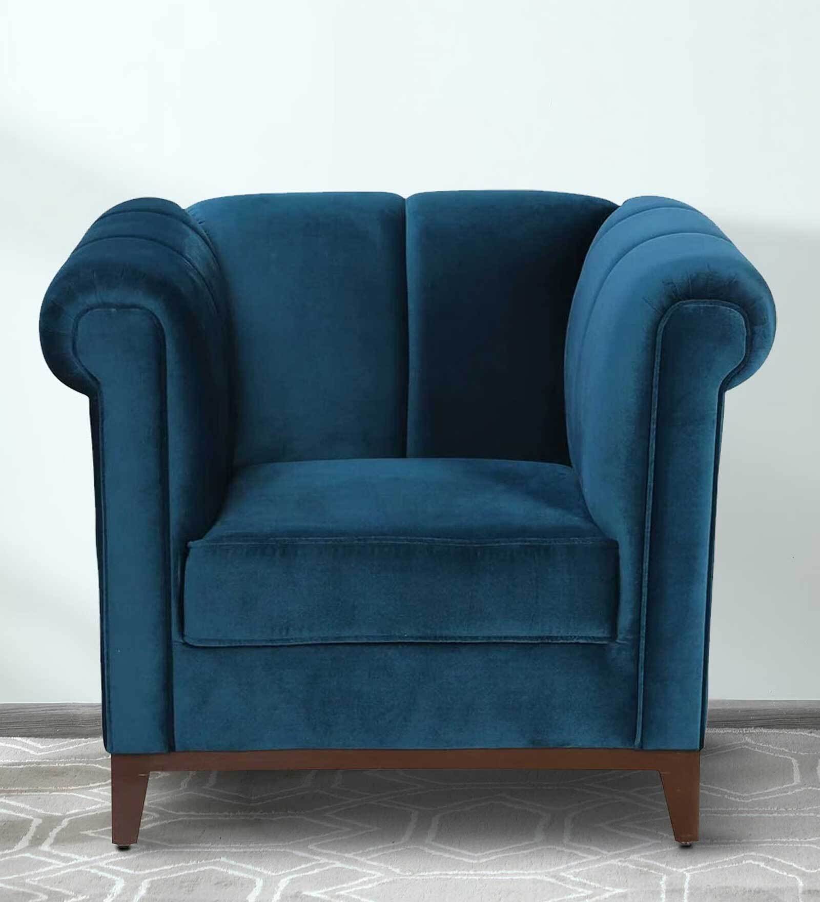 Aelber Velvet 1 Seater Sofa In Teal Blue Colour