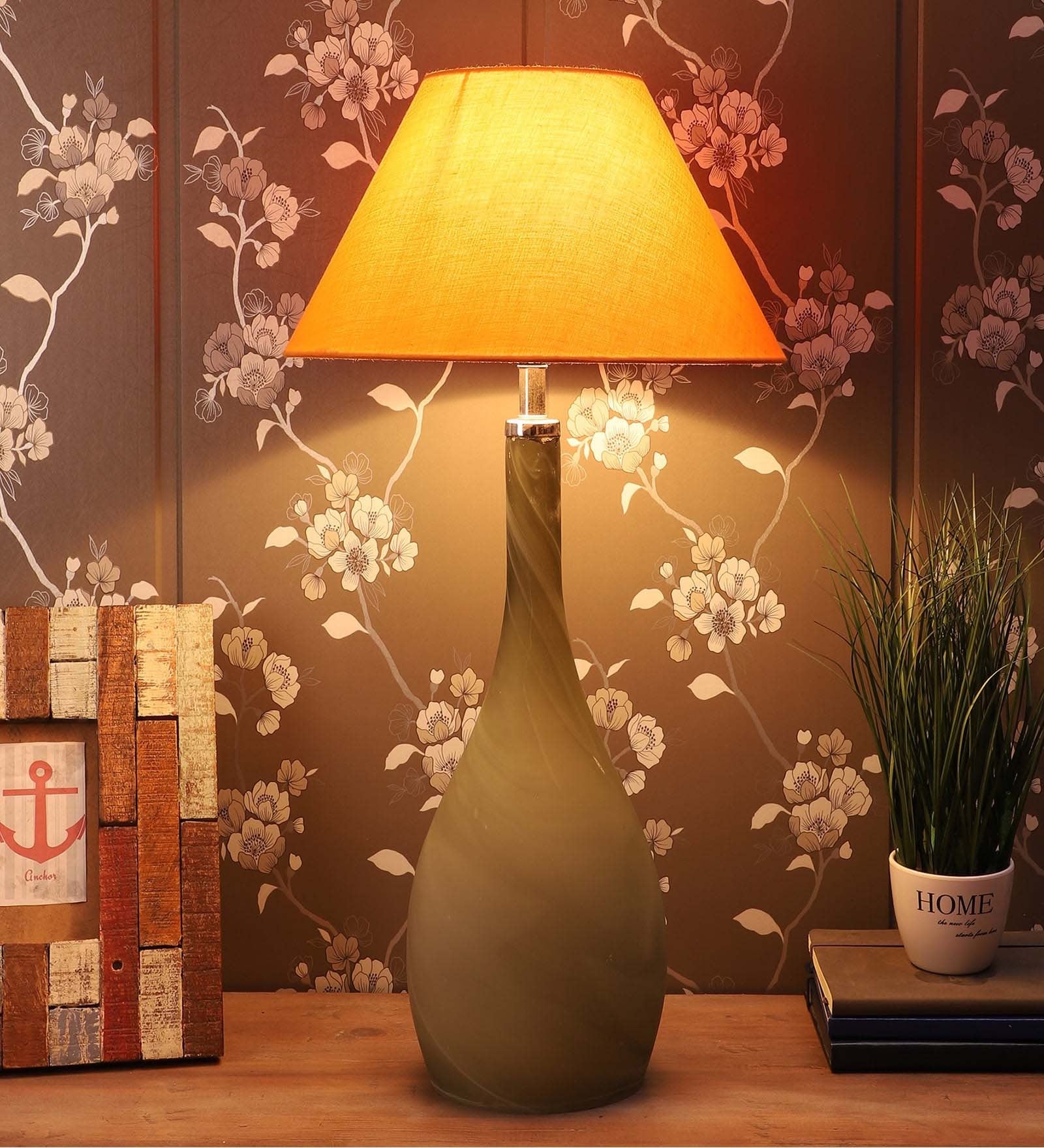 Aera Orange Fabric Shade Table Lamp with Grey Base -