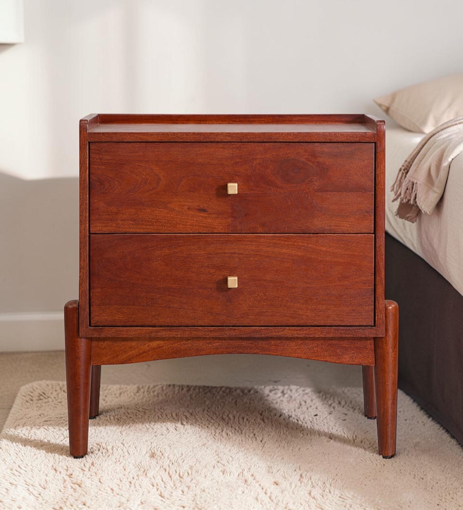 Aeris Solid Wood Bed Side Table In Mahogany Finish