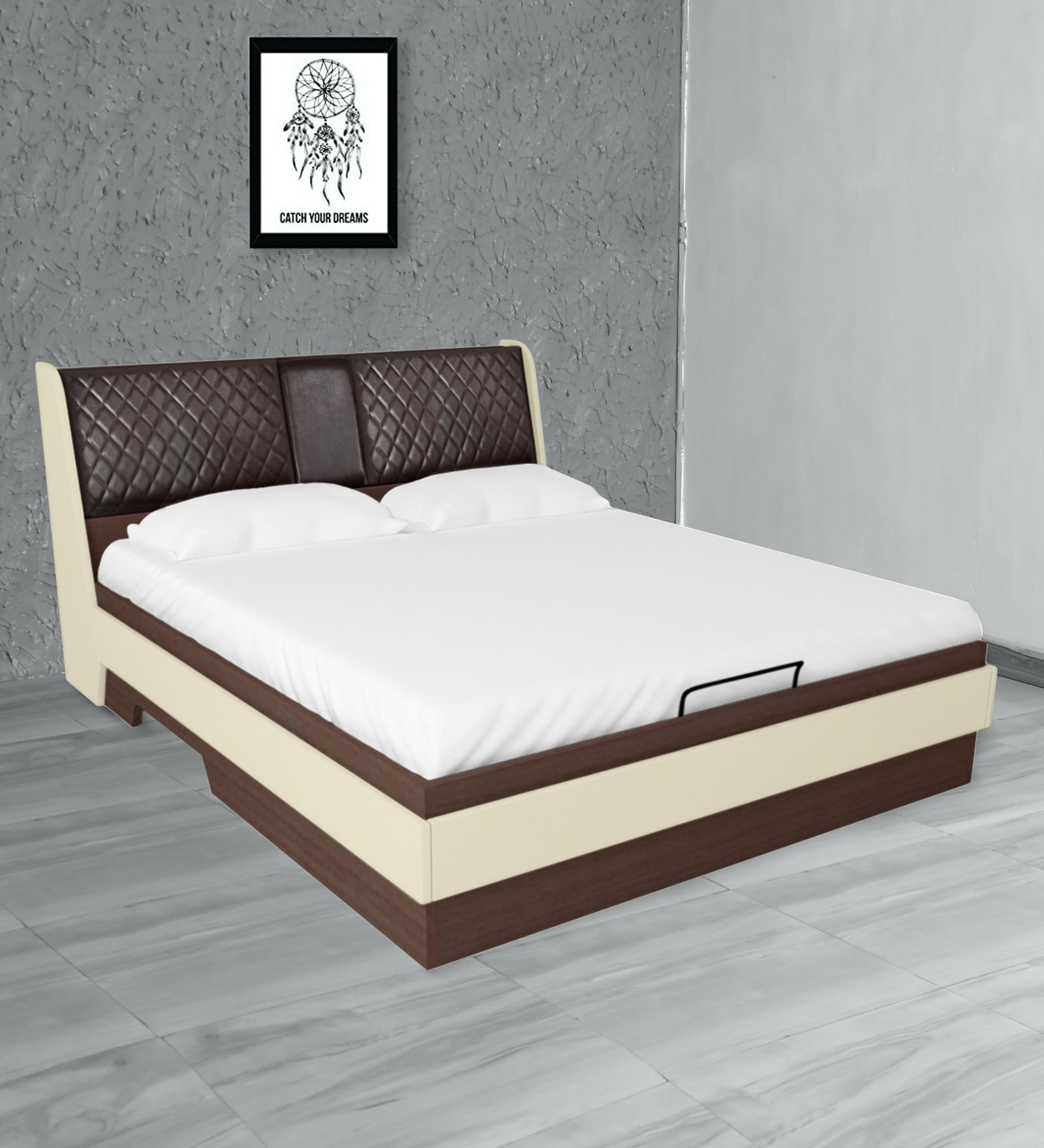 Buy Aero Queen Size Bed with Storage in Valigny Oak Finish at 26 OFF