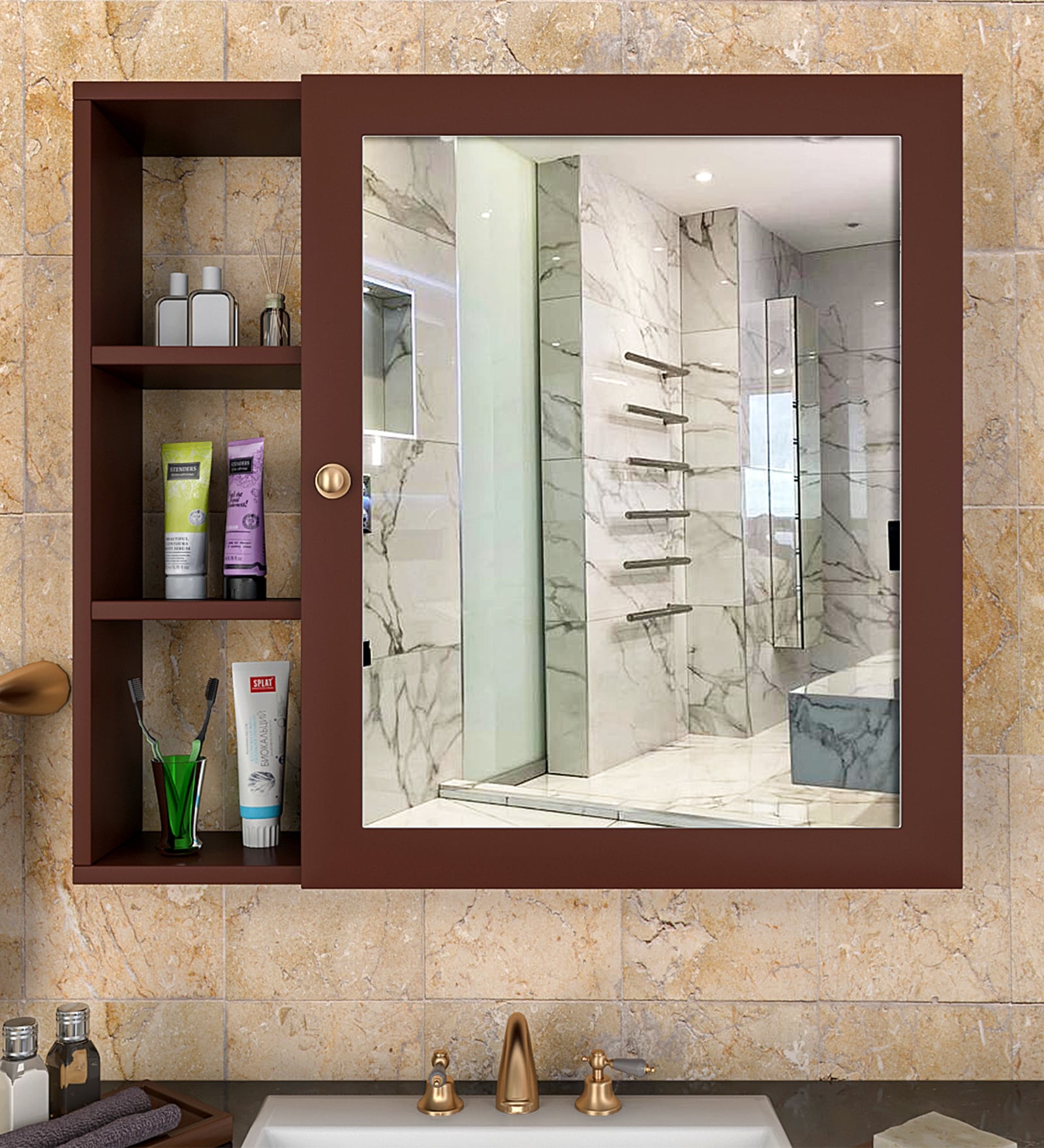 Buy Aesthetic Brown Engineered Wood Bathroom Cabinet by WallMantra at ...