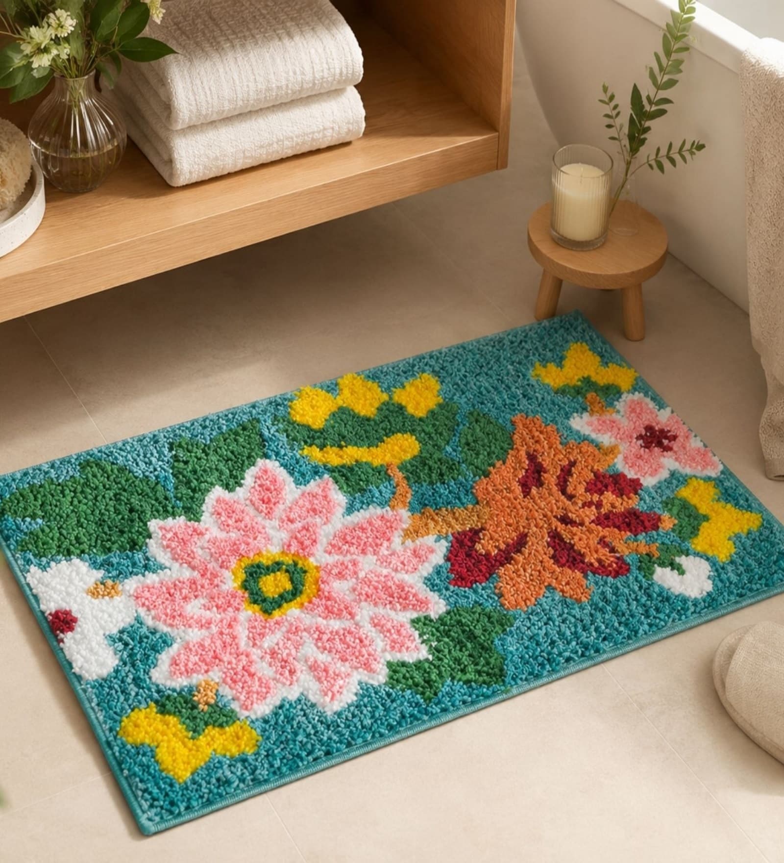 Green Flower Bath Mat (40x60 CM)