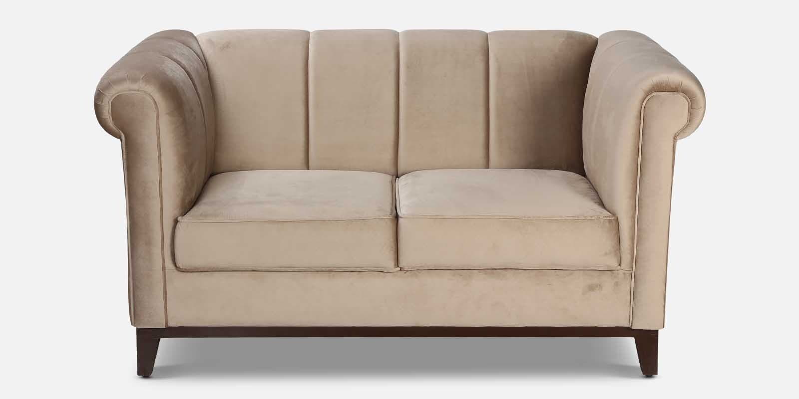 Aelber Velvet 2 Seater Sofa In Beige Colour