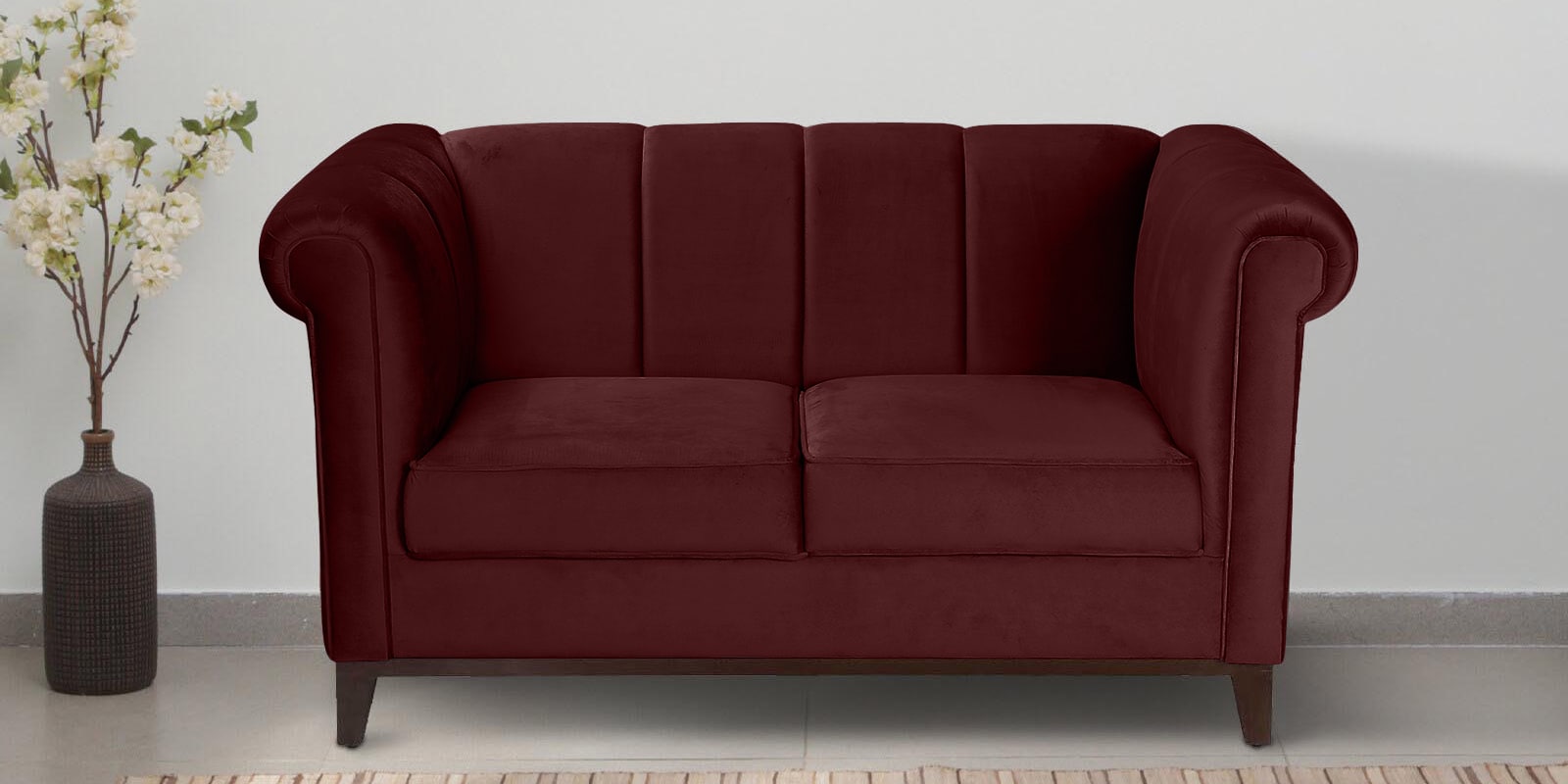 Aelber Velvet 2 Seater Sofa In Wine Red Colour