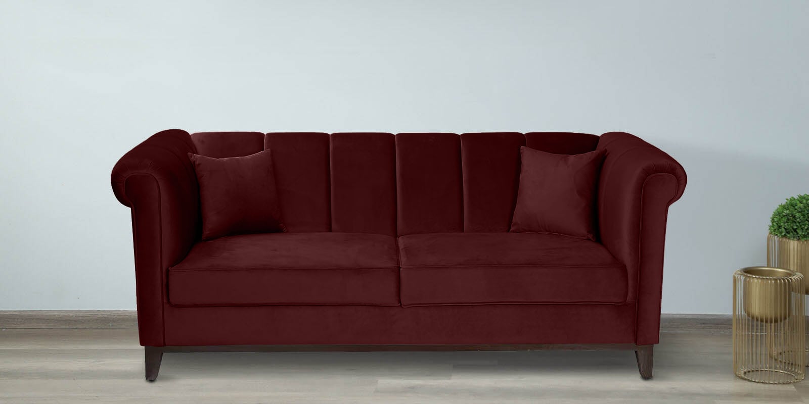 Aelber Velvet 3 Seater Sofa In Wine Red Colour