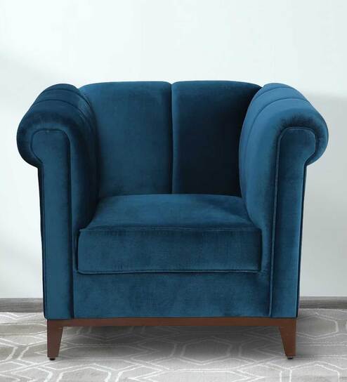 amberville from pepperfry Aelber Velvet 1 Seater Sofa In Teal Blue Colour-picture-37