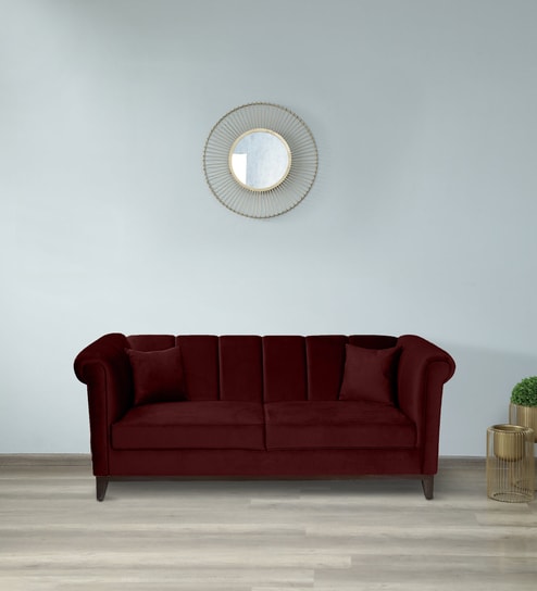 Aelber Velvet 3 Seater Sofa In Wine Red Colour