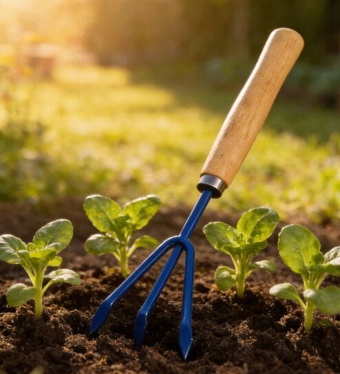 Blue Aerator Hand Cultivator with Wooden Handle