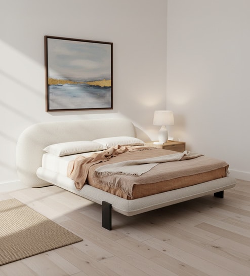 Aeris Cloudline King Size Bed in Boucle With Oak wood Frame