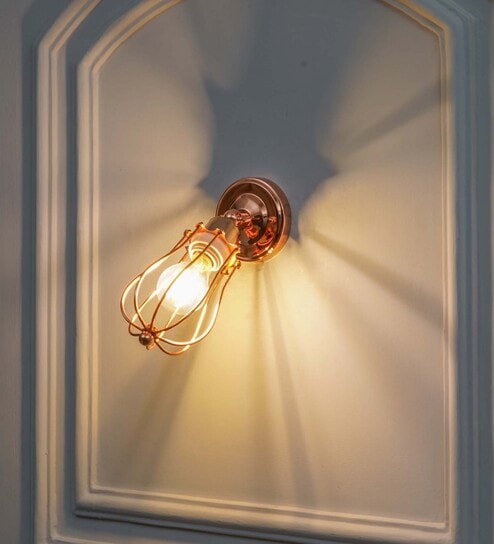 Aeron Industrial Copper Finish Wall Light With Adjustable Head Modern Metal Cage Wall Lamp For Bedroom, Living Room & Hallway (E27 Compatible)
