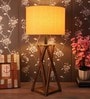 Aera Beige Fabric Shade Table Lamp with Natural Base -