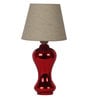 Aera Grey Fabric Shade Table Lamp With Red Base