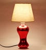 Aera Grey Fabric Shade Table Lamp With Red Base