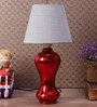 Aera Grey Fabric Shade Table Lamp With Red Base