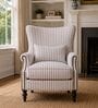 Aeron Teak Wood Wing Chair With Suede Fabric In White Colour Aeron Teak Wood Wing Chair With Suede Fabric In White Colour