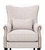 Aeron Teak Wood Wing Chair With Suede Fabric In White Colour Aeron Teak Wood Wing Chair With Suede Fabric In White Colour