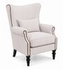 Aeron Teak Wood Wing Chair With Suede Fabric In White Colour Aeron Teak Wood Wing Chair With Suede Fabric In White Colour