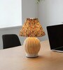 Aesthetic Table Lamp with Detachable Lampshade | Decorative Pleated Fabric and Cane Bamboo Finish Lamp for Bedroom Decor