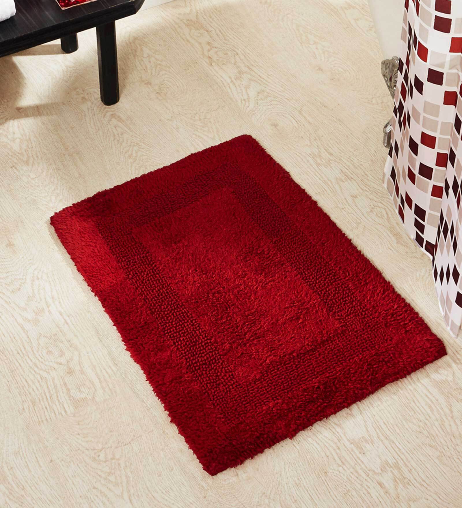 Red Solid Cotton 16x14 Inches AntiSkid Bath Mat