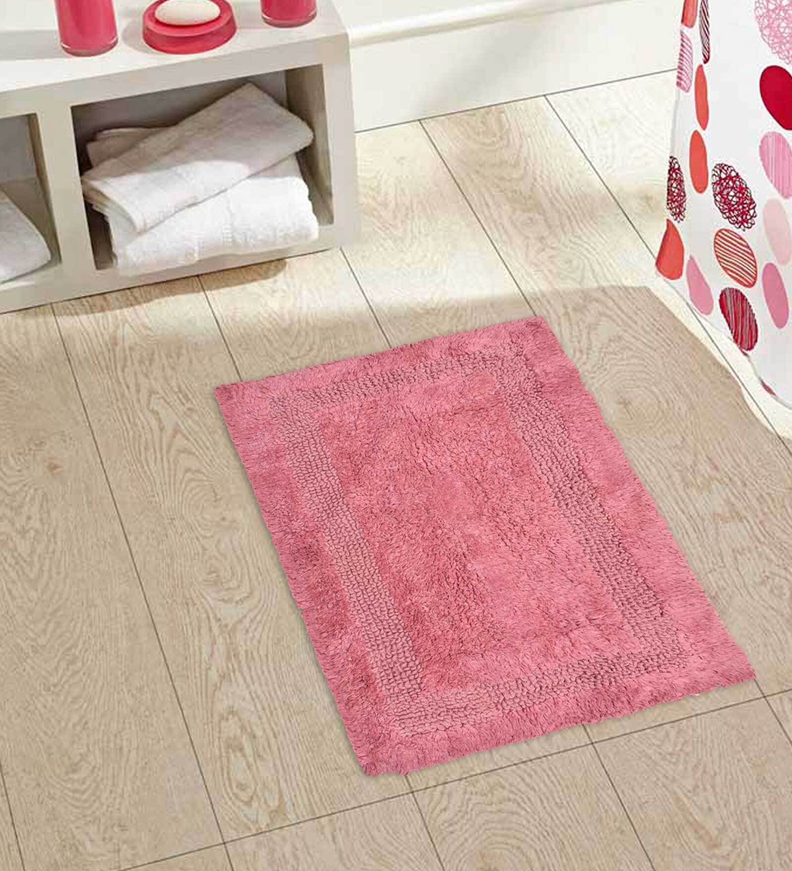 Pink Solid Cotton 16x14 Inches AntiSkid Bath Mat