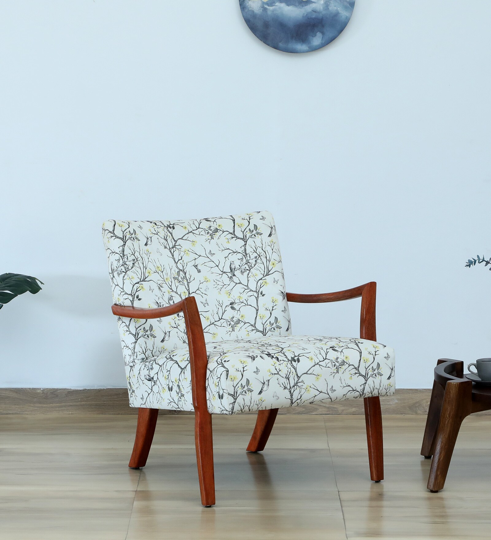 Buy Affrique Velvet Arm Chair in Scratch Resistant Honey Oak Finish at