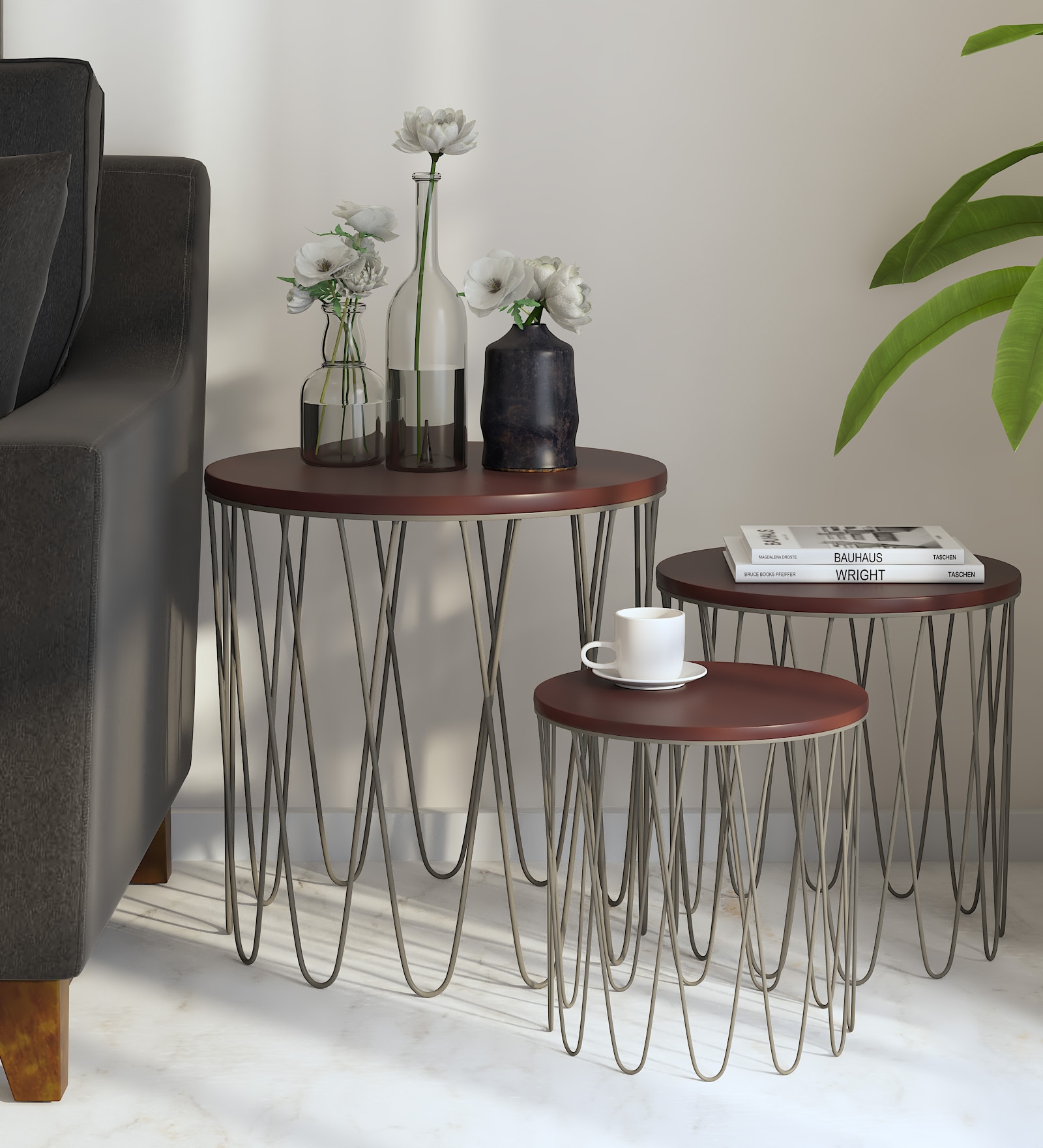 Afranius Solid Wood Nest Of Tables In Black Finish