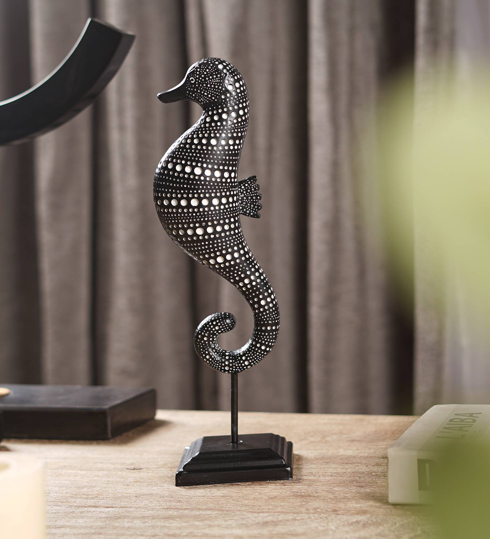 African Sea Horse Black Polyresin Figurine
